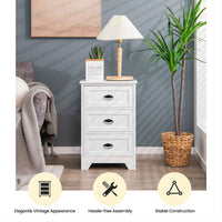 Thumbnail for Side Table 3-Drawer Bedside Table Vintage Nightstand Bedroom Living Room Home White