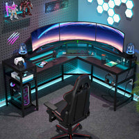 Thumbnail for Gaming Desk with Storage Shelves, Modern L-Shaped Computer Desk, Corner Desk with Monitor Stand, Black