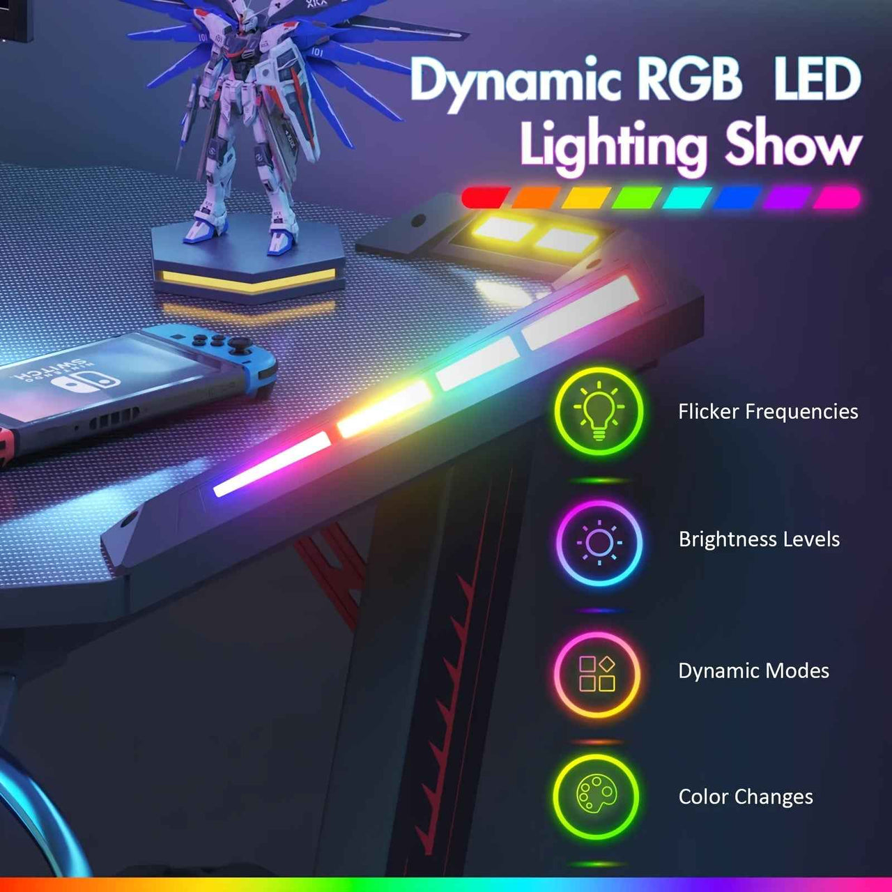 Gaming Office Desk RGB LED Gamer Workstation Carbon Fiber Racer Table with Cup Holder and Headphone Hook 120cm