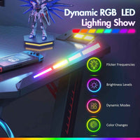 Thumbnail for Gaming Office Desk RGB LED Gamer Workstation Carbon Fiber Racer Table with Cup Holder and Headphone Hook 120cm