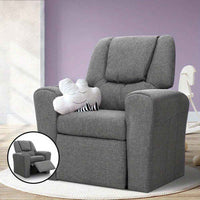 Thumbnail for Keezi Kids Youngsters Recliner Chair - Soft Linen Fabric, Adjustable Grey Sofa Lounge for Youngsters with Armrests & Built-In Cup holder