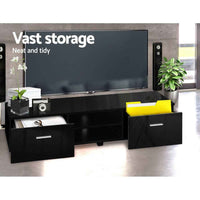 Thumbnail for Artiss Entertainment Unit TV Cabinet 140cm Black High Gloss Storage Shelf