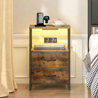 Thumbnail for Advwin Bedside Table 2/3 Fabric Drawers Wooden, LED Nightstand with Charging Station And USB Port