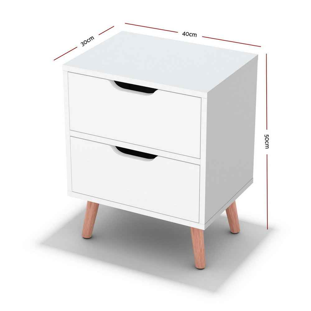 Artiss 2x Bedside Table 2 Drawers Side End Table Storage Cabinet Nightstand White
