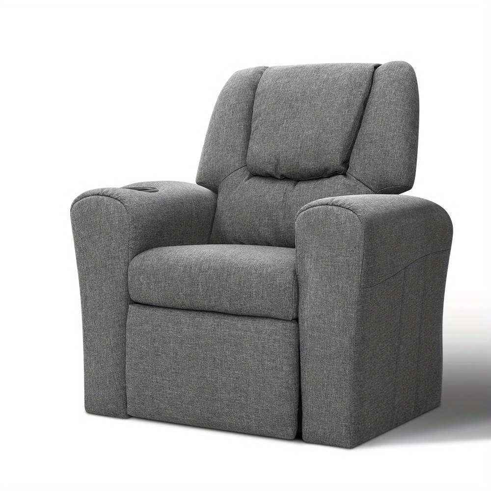 Keezi Kids Youngsters Recliner Chair - Soft Linen Fabric, Adjustable Grey Sofa Lounge for Youngsters with Armrests & Built-In Cup holder