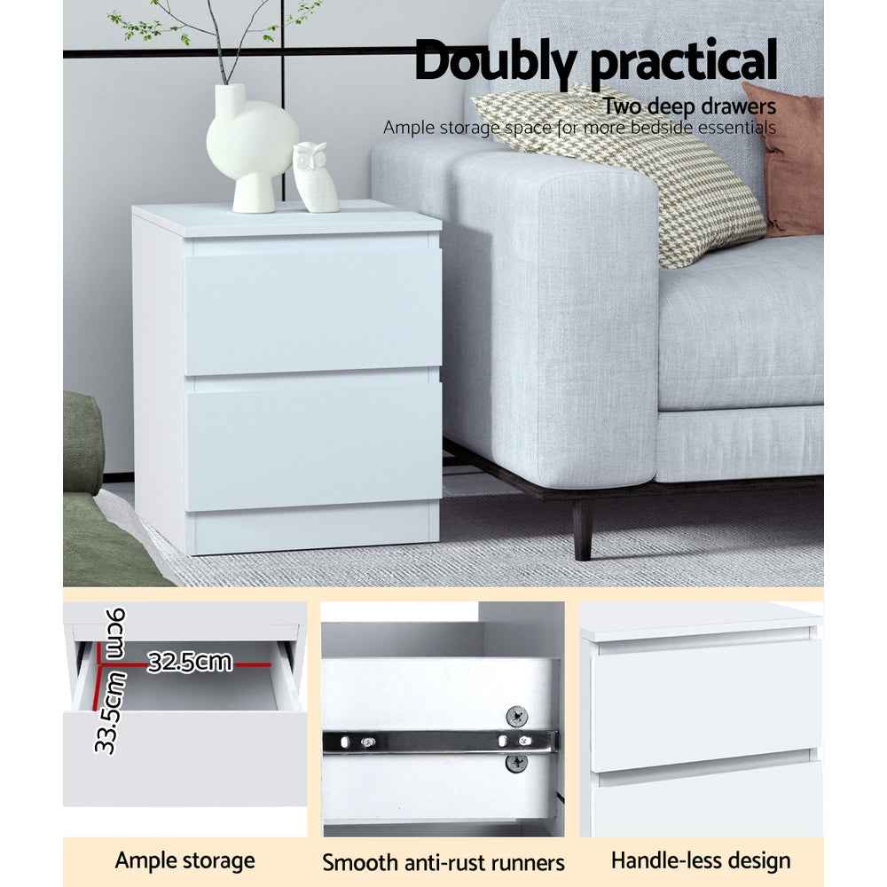 Artiss 2x Bedside Table Drawers Side End Table Storage Cabinet Nightstand White
