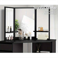 Thumbnail for Modern Vanity Desk Set with Tri-Fold Mirror, Adjustable Height Stool - Hardwood Construction, Spacious Storage