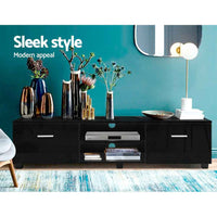 Thumbnail for Artiss Entertainment Unit TV Cabinet 140cm Black High Gloss Storage Shelf