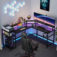 Thumbnail for Gaming Desk with Storage Shelves, Modern L-Shaped Computer Desk, Corner Desk with Monitor Stand, Black