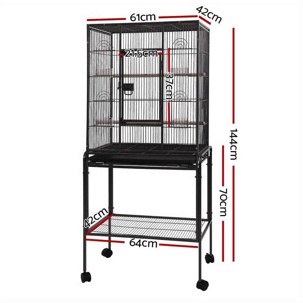 i.Pet Bird Cage Large Cages 144cm Parrot Aviary Stand-Alone Budgie Wheels Castor