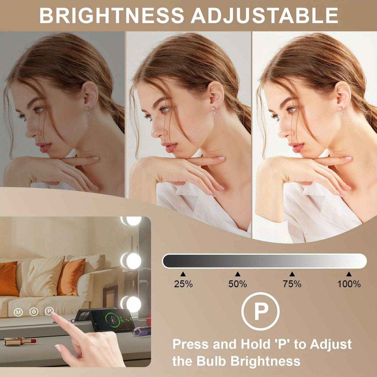 Hollywood Mirror 23.6x20.5in, 17 Dimmable LED Lights, Lighted Makeup Mirror, 3 Colour Lighting Modes