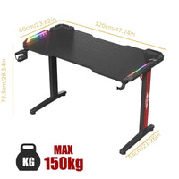 Thumbnail for Gaming Office Desk RGB LED Gamer Workstation Carbon Fiber Racer Table with Cup Holder and Headphone Hook 120cm
