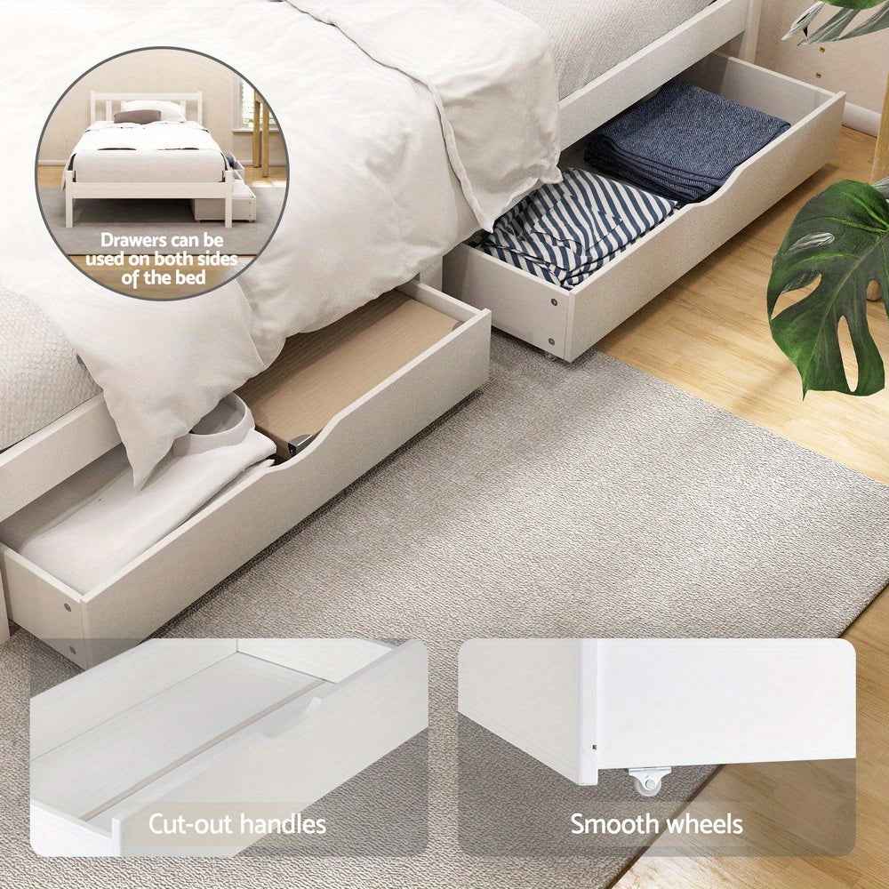 Artiss Single Bed Frame Size Wooden Platform with 2 Storage Drawers White SOFIE