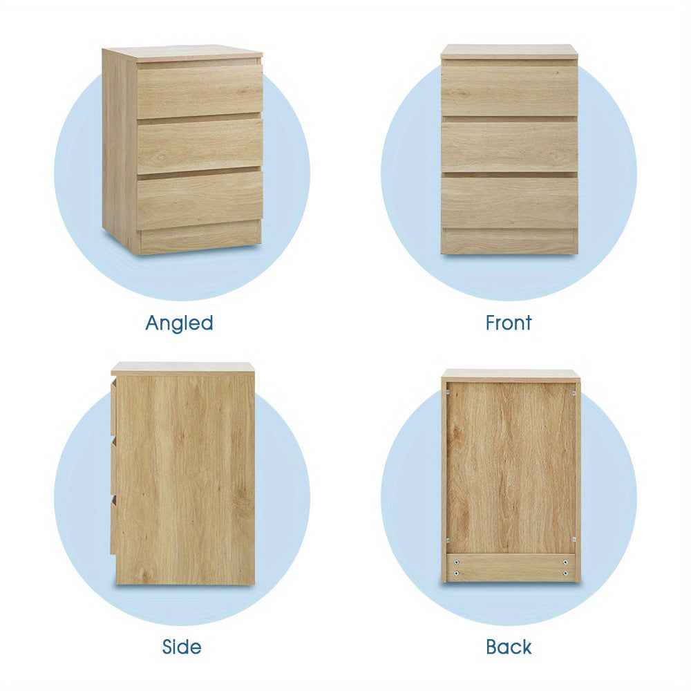 Bedside Table with Three Roomy Drawers and Handle-Free