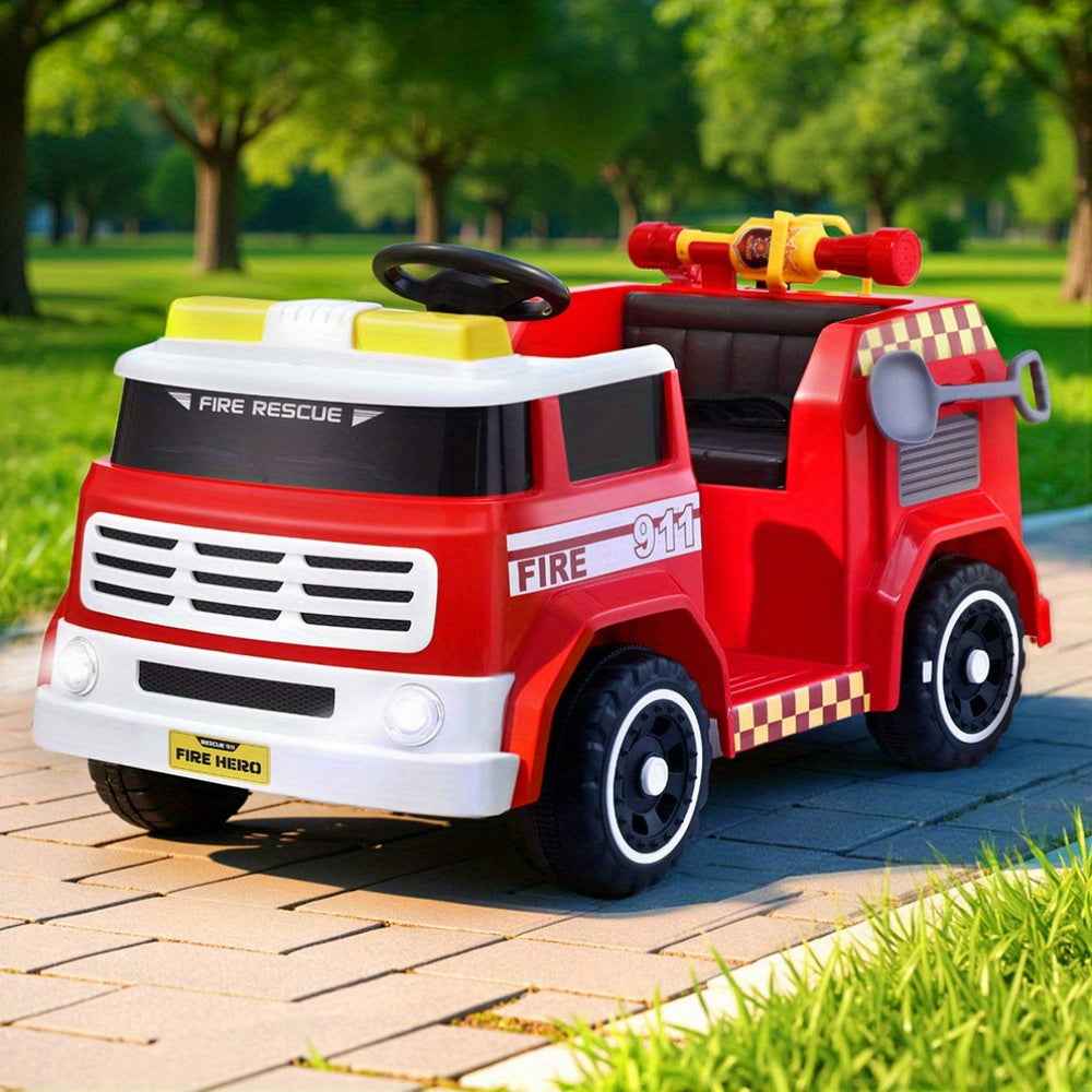 Premium 12V Fire Engine Kids Ride on Firetruck with Water Cannon | Water Gun & Music
