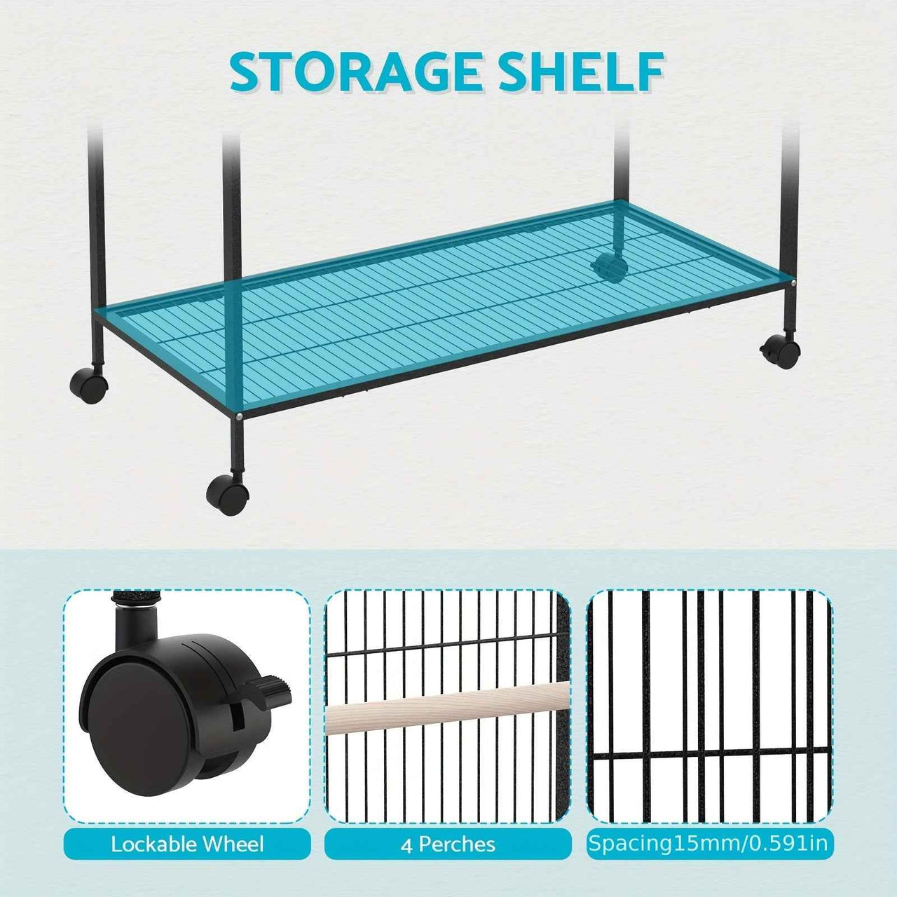 2in1 Large Bird Cage 106.5x95x45cm 4 Perches Aviary Parrot Budgie Stand Alone Wheels W/Brake