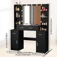 Thumbnail for Modern Black Solid Wood Dresser with Drawers, Illuminated Vanity Mirror And 3 Adjustable Lighting Modes