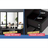 Thumbnail for Modern Vanity Desk Set with Tri-Fold Mirror, Adjustable Height Stool - Hardwood Construction, Spacious Storage