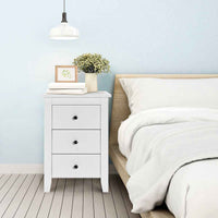 Thumbnail for LIFEZEAL 2x Bedside Tables Wood Side Table Nightstand Storage Cabinet w/3 Drawers White