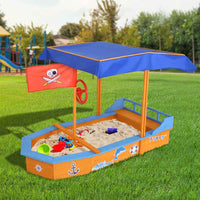 Thumbnail for Keezi Kids Sandpit Wooden Boat Sand Pit with Canopy Bench Seat Beach Toys 150cm