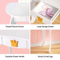Thumbnail for Keezi Kids Dressing Table Vanity Makeup Chair Set Wooden 3 Mirror Drawer White