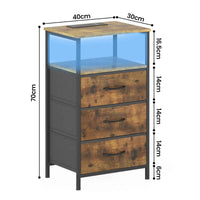 Thumbnail for Bedside Table 3 Fabric Drawers &Wooden Tabletop, LED Nightstand With Charging Station And USB Por