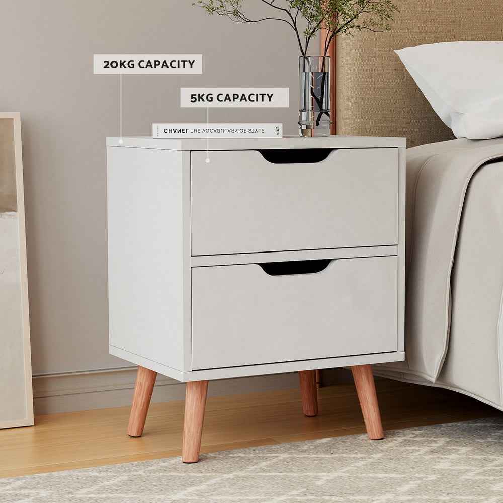 Artiss 2x Bedside Table 2 Drawers Side End Table Storage Cabinet Nightstand White