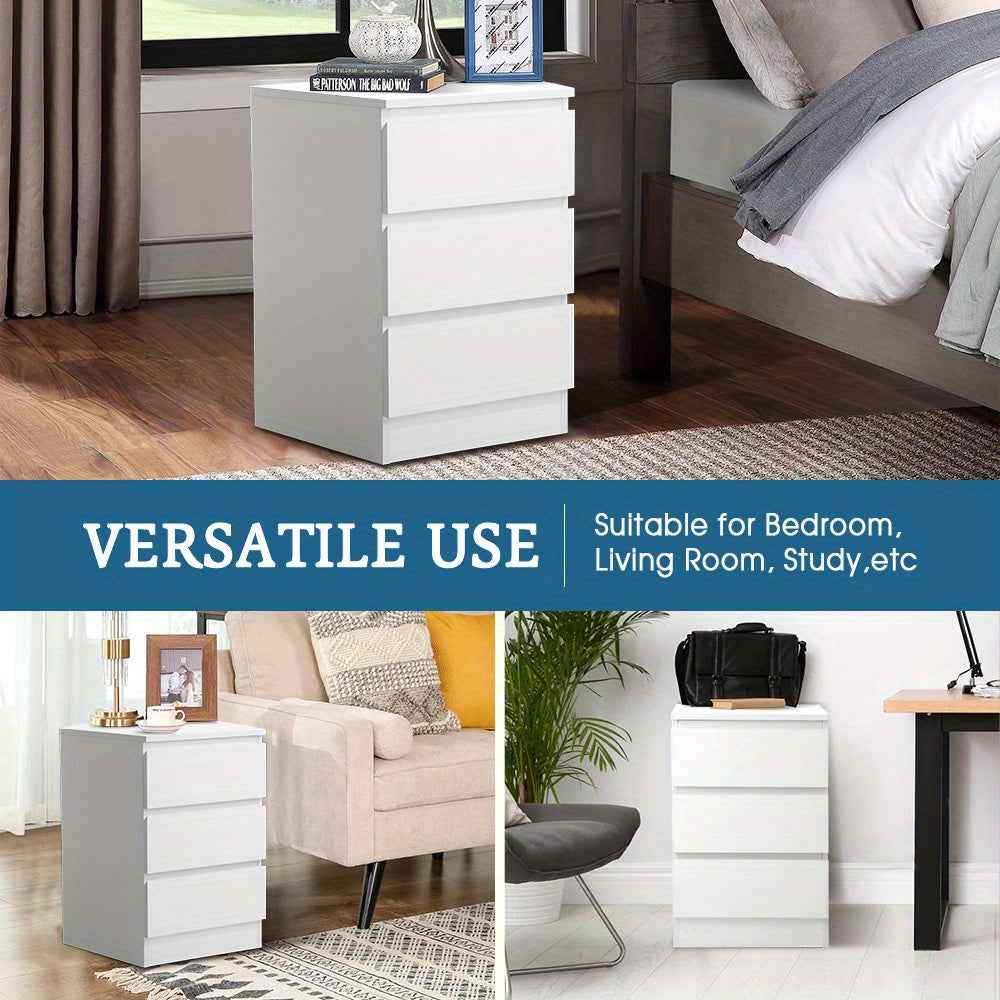 Bedside Table with Three Roomy Drawers and Handle-Free