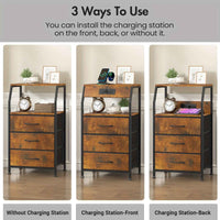 Thumbnail for Advwin Bedside Table with Charging Station - Compact Nightstand with 3 Drawers & Shelf