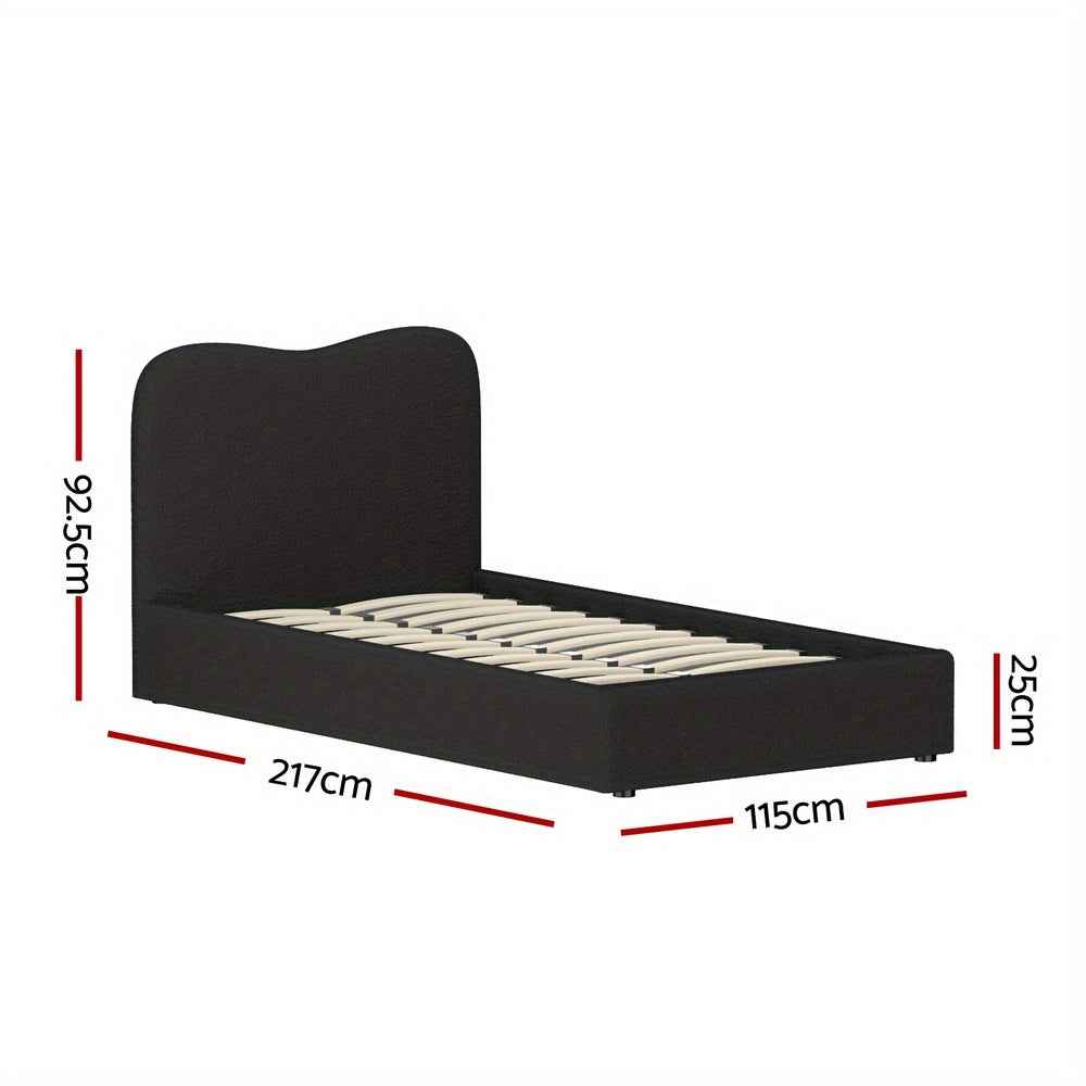 DARA King Single Bed Frame - Elegant Black Boucle Fabric with Padded Headboard