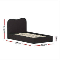 Thumbnail for DARA King Single Bed Frame - Elegant Black Boucle Fabric with Padded Headboard