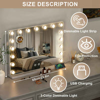 Thumbnail for Hollywood Mirror 23.6x20.5in, 17 Dimmable LED Lights, Lighted Makeup Mirror, 3 Colour Lighting Modes