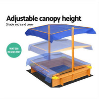 Thumbnail for Keezi Youngsters Sandpit Wooden Sandbox with Adjustable Canopy, Water Basin & Toys, 103cm, High Quality