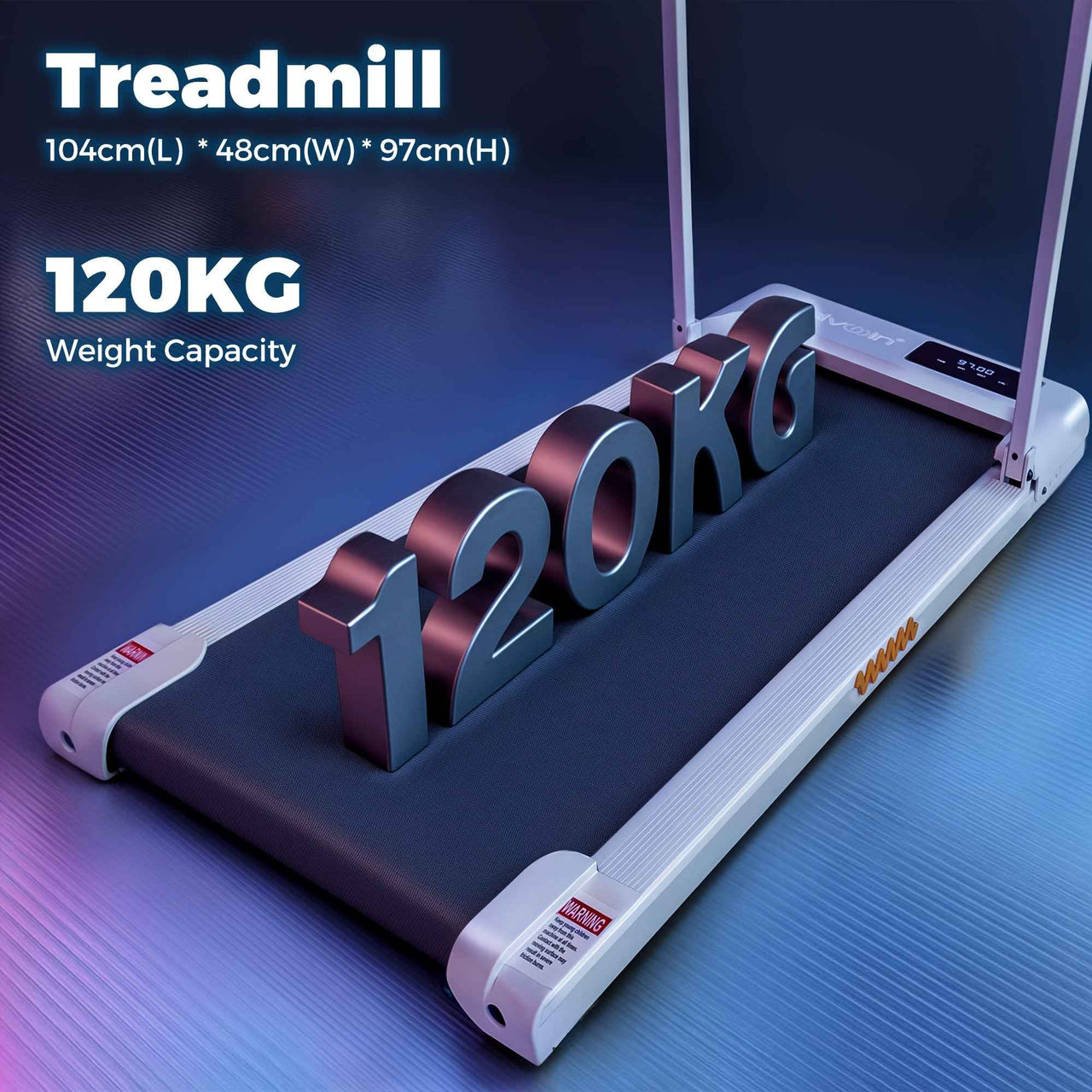 Advwin Electric Treadmill, Compact Portable Home Small Foldable Walking Machine, Adjustable Incline, 120kg Capacity, Speed 1-6 km/h, Low Noise, White, Without Battery