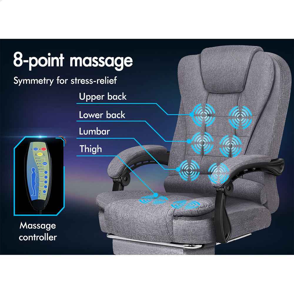 ALFORDSON Massage Office Chair Heated Seat Executive Gaming Racer Fabric