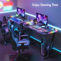 Thumbnail for Gaming Office Desk RGB LED Gamer Workstation Carbon Fiber Racer Table with Cup Holder and Headphone Hook 120cm