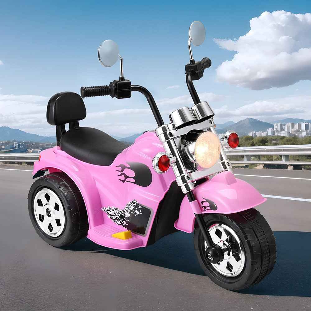 Harley Davidson Inspired Kids Ride on Motorbike Motorcycle | Candy Pink with Flames Ride On Car for Kids 6V Electric Motorbike Motorcycle Toys Horn Music Pink