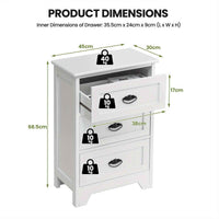 Thumbnail for Side Table 3-Drawer Bedside Table Vintage Nightstand Bedroom Living Room Home White