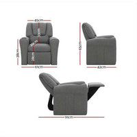 Thumbnail for Keezi Kids Youngsters Recliner Chair - Soft Linen Fabric, Adjustable Grey Sofa Lounge for Youngsters with Armrests & Built-In Cup holder