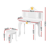 Thumbnail for Keezi Kids Dressing Table Vanity Makeup Chair Set Wooden 3 Mirror Drawer White