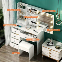 Thumbnail for Modern White Solid Wood Dressing Table with Drawers, Lighting Mirror and 3 Lighting Modes