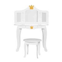Thumbnail for Keezi Kids Dressing Table Vanity Makeup Chair Set Wooden 3 Mirror Drawer White