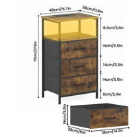 Thumbnail for Advwin Bedside Table 2/3 Fabric Drawers Wooden, LED Nightstand with Charging Station And USB Port