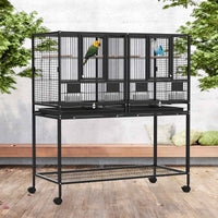 Thumbnail for 2in1 Large Bird Cage 106.5x95x45cm 4 Perches Aviary Parrot Budgie Stand Alone Wheels W/Brake