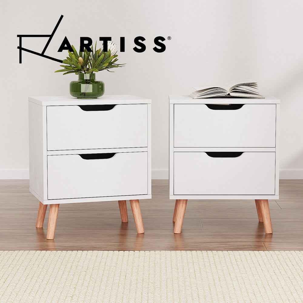 Artiss 2x Bedside Table 2 Drawers Side End Table Storage Cabinet Nightstand White