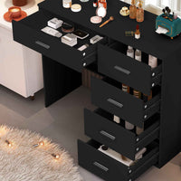 Thumbnail for Black Dresser with Large 11-LED LED Bulbs, Adjustable Pattern & USB Powered - Scandinavian Style Wood & Hardwood Vanity Organizer, 3.2 Cu Ft Storage, 68.58cm Height, Easy Assembly, Dresser Vanity Desk, Modern Aesthetic, Wood Grain Texture