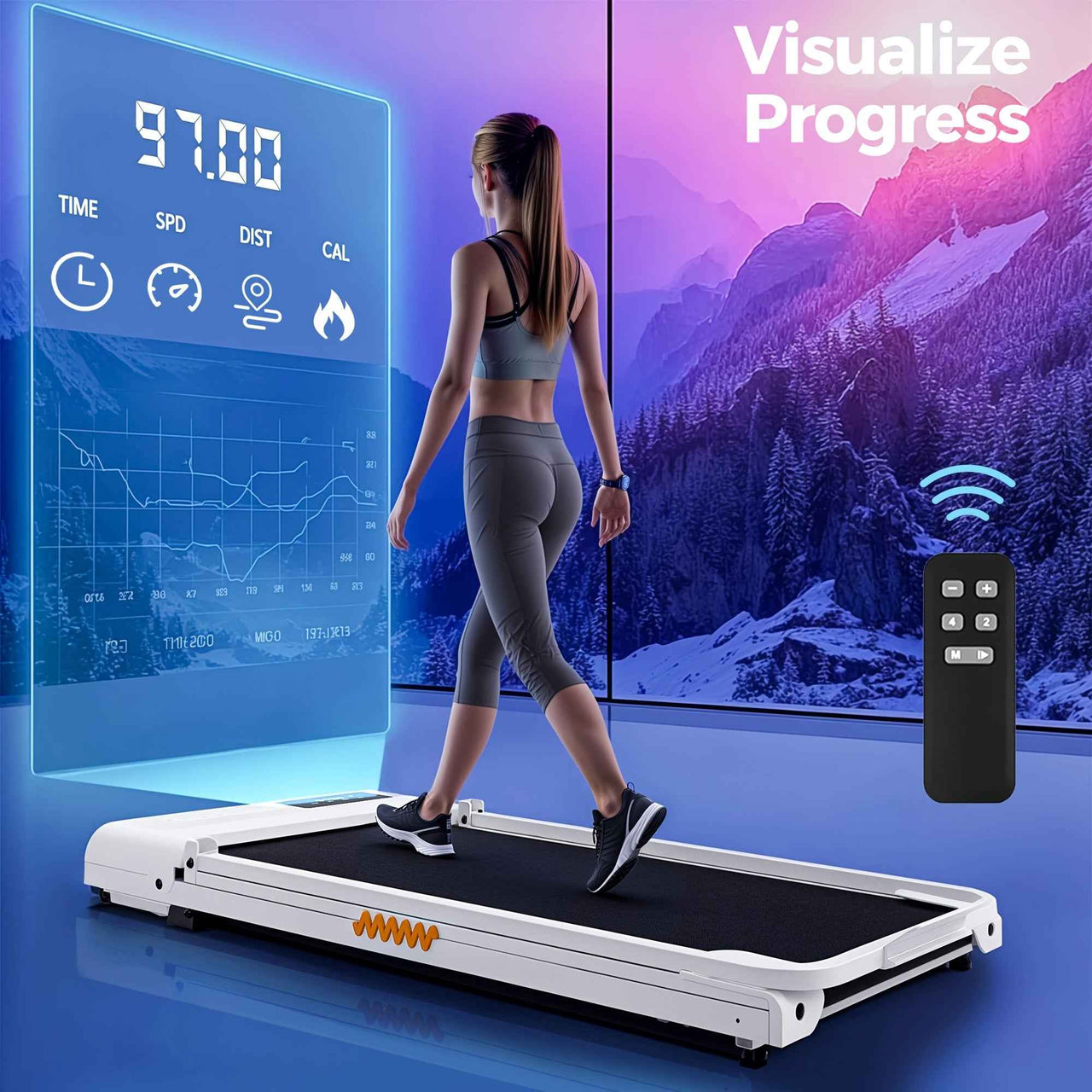 Advwin Electric Treadmill, Compact Portable Home Small Foldable Walking Machine, Adjustable Incline, 120kg Capacity, Speed 1-6 km/h, Low Noise, White, Without Battery