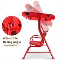 Thumbnail for 2-Seater Indoor / Outdoor Kids Porch Swing Chair Swing Bench w/ Metal Stand & Adjustable Tilt Canopy Beetle Pattern
