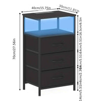 Thumbnail for Bedside Table 3 Fabric Drawers &Wooden Tabletop, LED Nightstand With Charging Station And USB Por