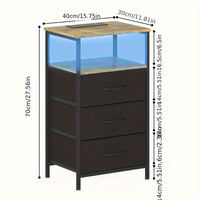 Thumbnail for Bedside Table 3 Fabric Drawers &Wooden Tabletop, LED Nightstand With Charging Station And USB Por